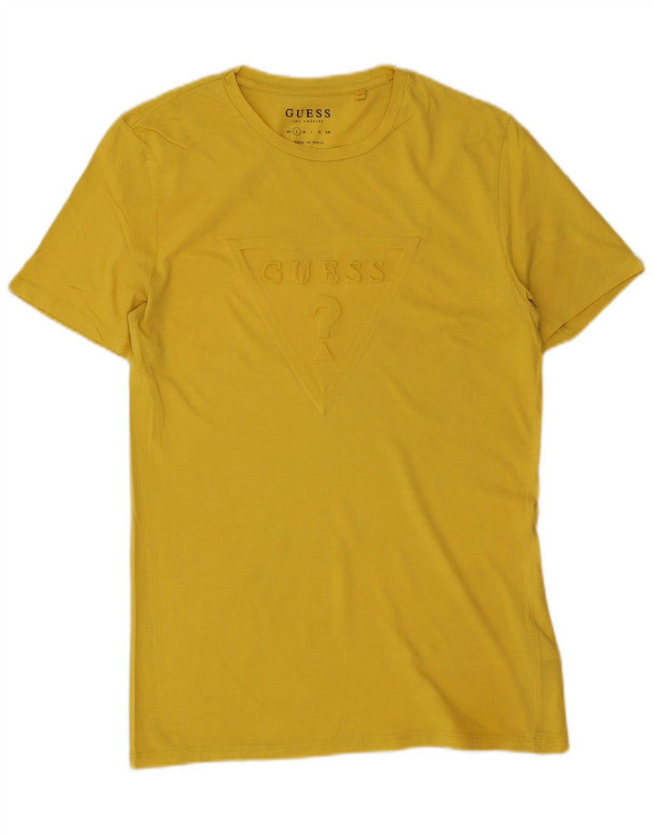 Tricou grafic Guess pentru bărbați Top mic din bumbac galben