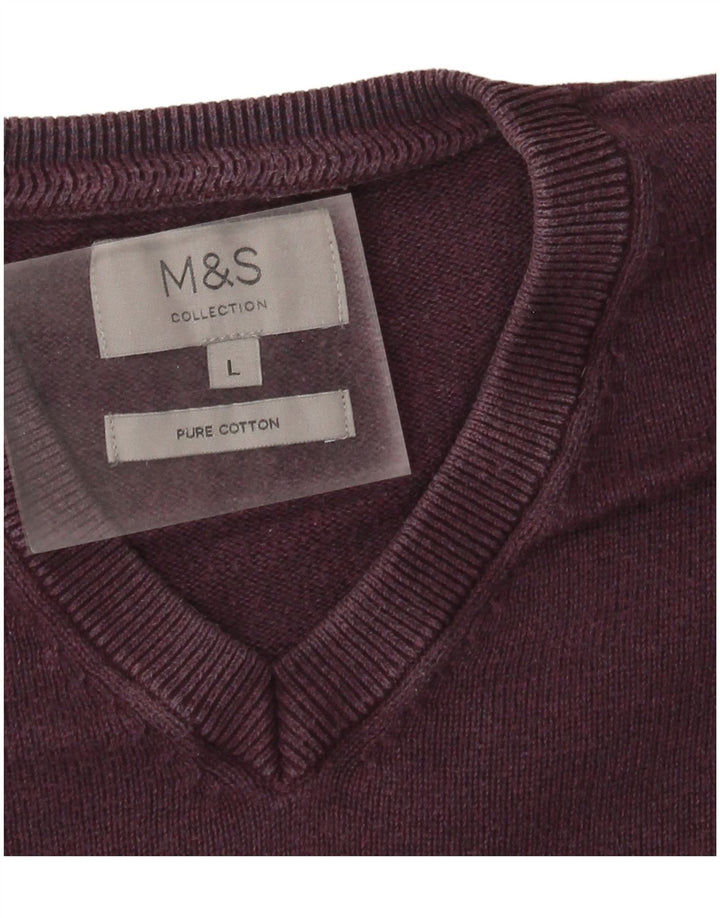Pulover cu decolteu în V pentru bărbați Marks & Spencer, bumbac mov mare