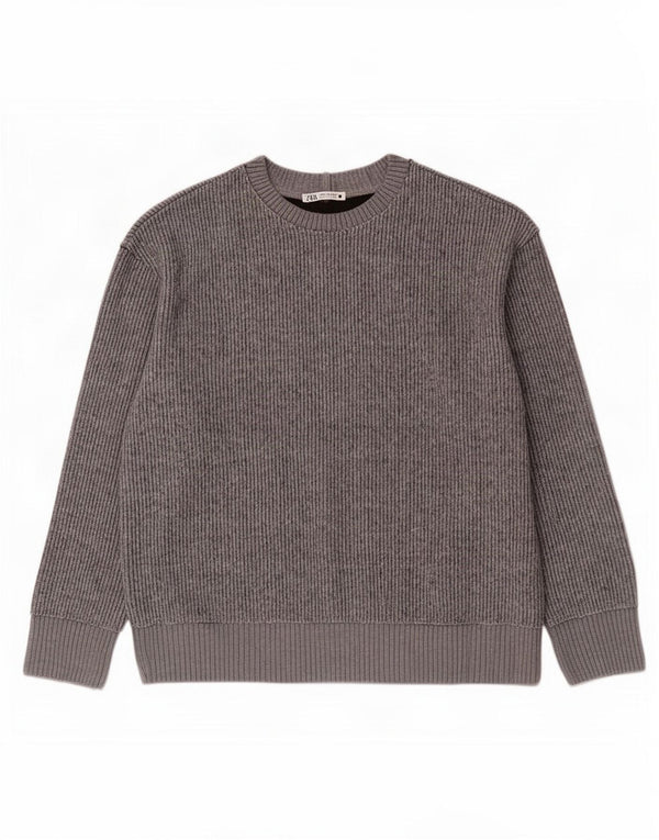 Zara Womens Crew Neck Jumper Sweater UK 14 Medium Grey Polyester