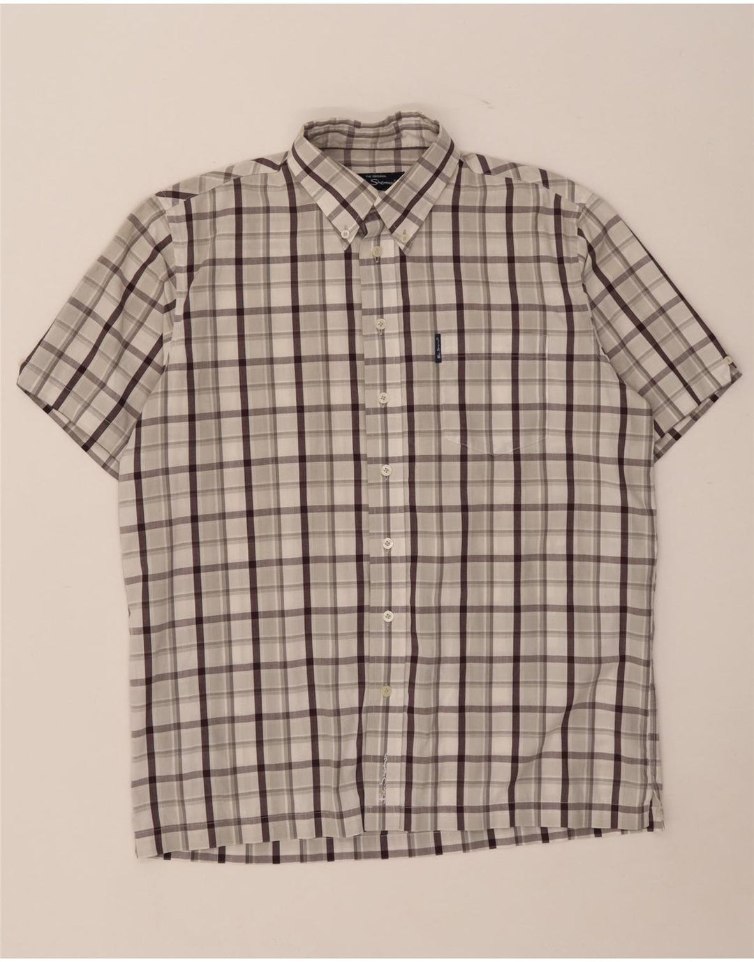 Cămașă cu mânecă scurtă pentru bărbați Ben Sherman, bumbac cu carouri, gri mediu