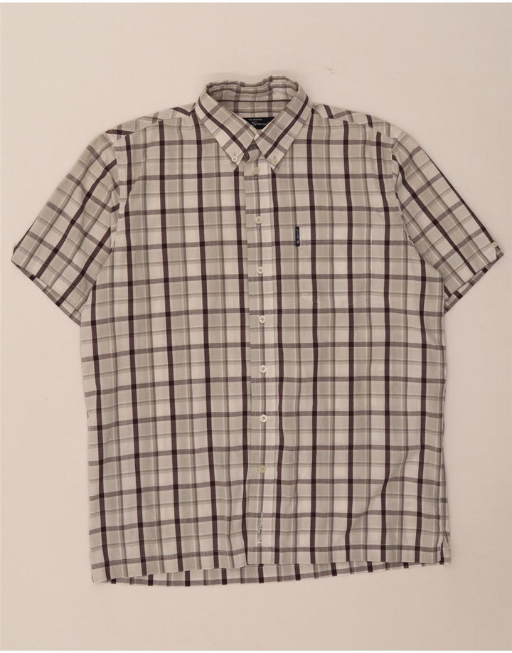Cămașă cu mânecă scurtă pentru bărbați Ben Sherman, bumbac cu carouri, gri mediu