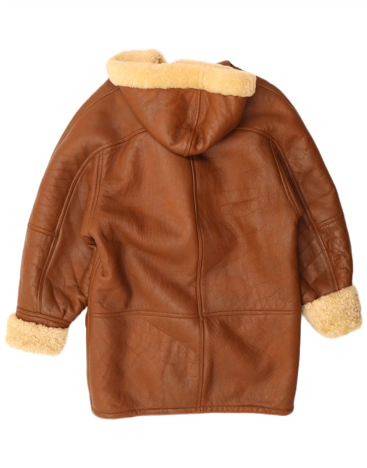 Palton din shearling pentru femei VINTAGE cu glugă UK 16 mare, bej, clasic