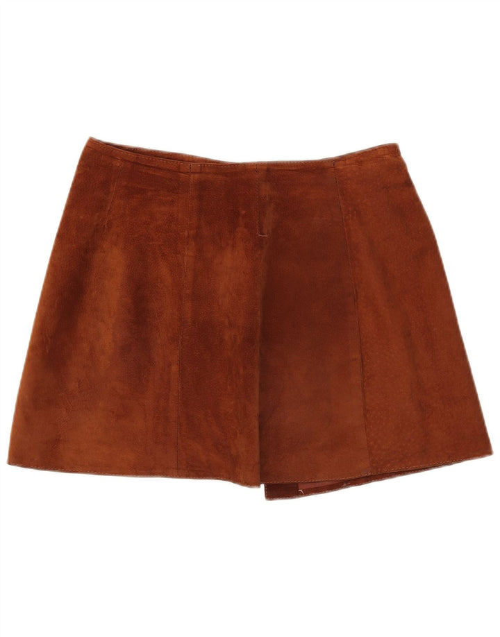 Fusta de damă vintage din piele intoarsa mare W32 din piele maro