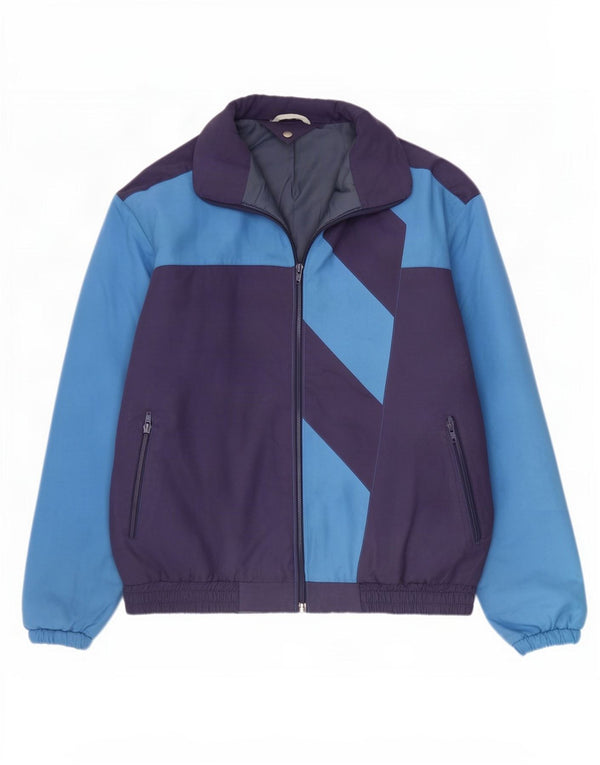 Bomber vintage pentru bărbați UK 40 mare, albastru bleumarin, poliester color bloc