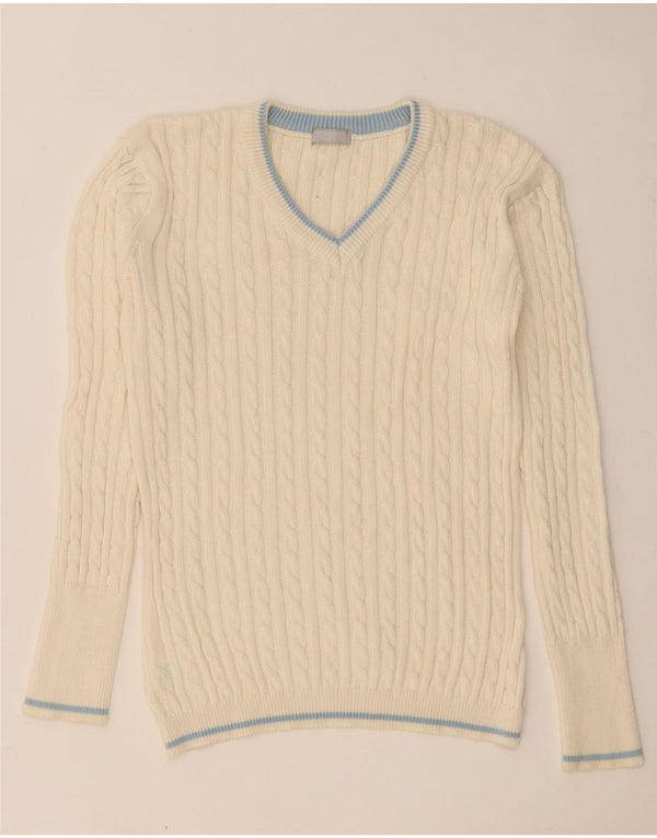Pulover vintage pentru bărbați cu decolteu în V UK 42 mare, bej, bumbac