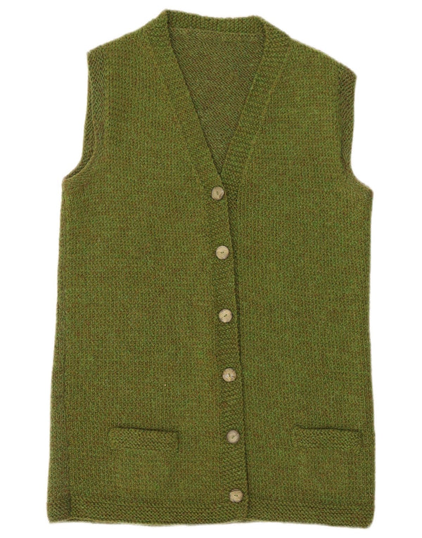 Pulover cardigan fără mâneci cu paragate vintage pentru femei UK 14 verde mediu