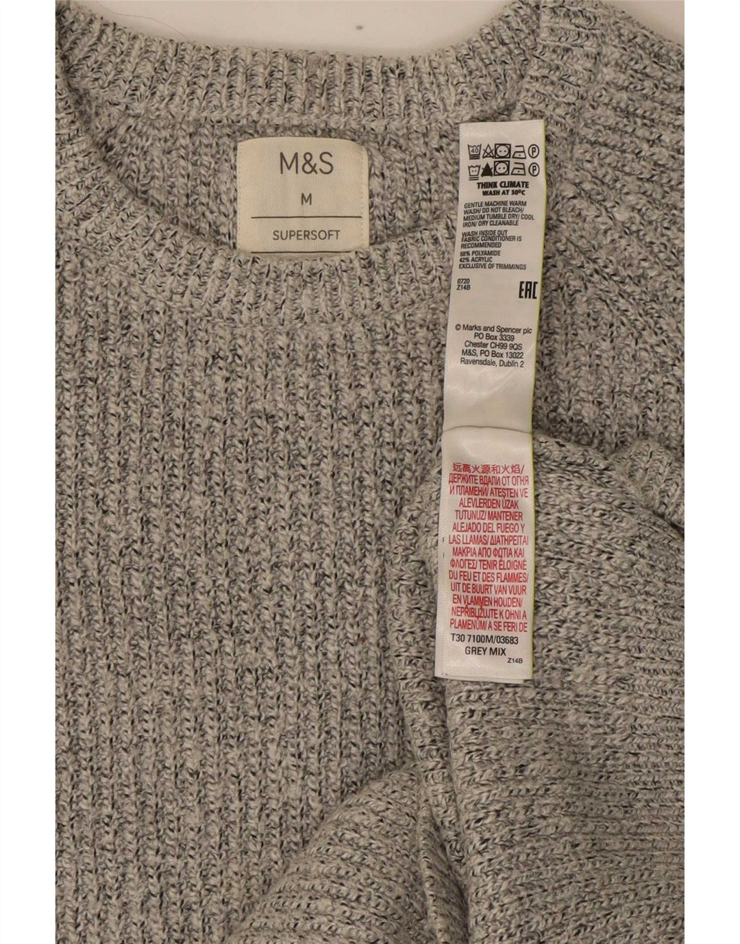 Pulover pentru bărbați Marks & Spencer, cu gât crew, poliamidă, gri mediu