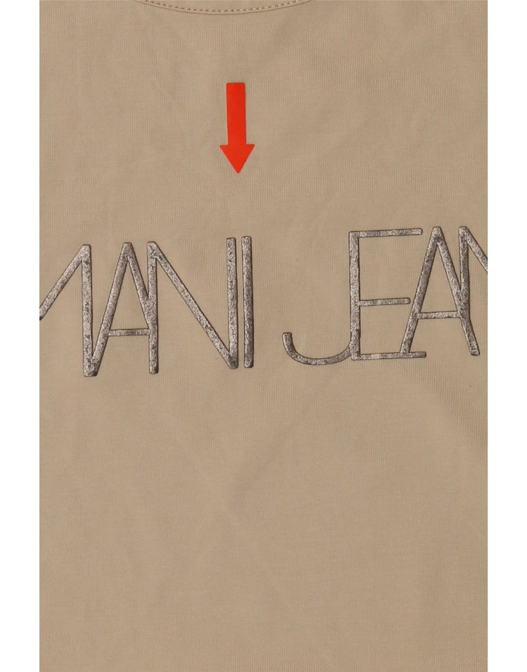 ARMANI JEANS Womens Graphic Top Long Sleeve IT 40 Small Beige Vintage Armani Jeans and Second-Hand Armani Jeans from Messina Hembry 