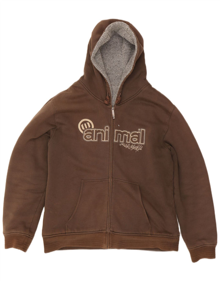 ANIMAL Pulover cu capota cu fermoar grafic pentru bărbați, bumbac maro mare