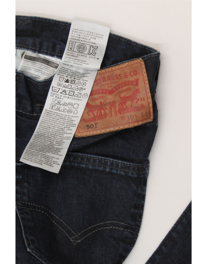 Blugi drepti pentru bărbați LEVI'S 501 L30 L34 Bumbac bleumarin