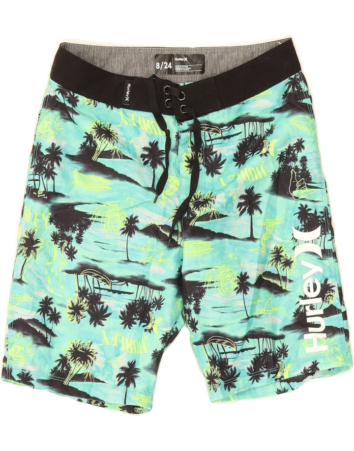 HURLEY Boys Swimming Shorts 7-8 Years  Turquoise Polyester Hawaiian Vintage Hurley and Second-Hand Hurley from Messina Hembry 