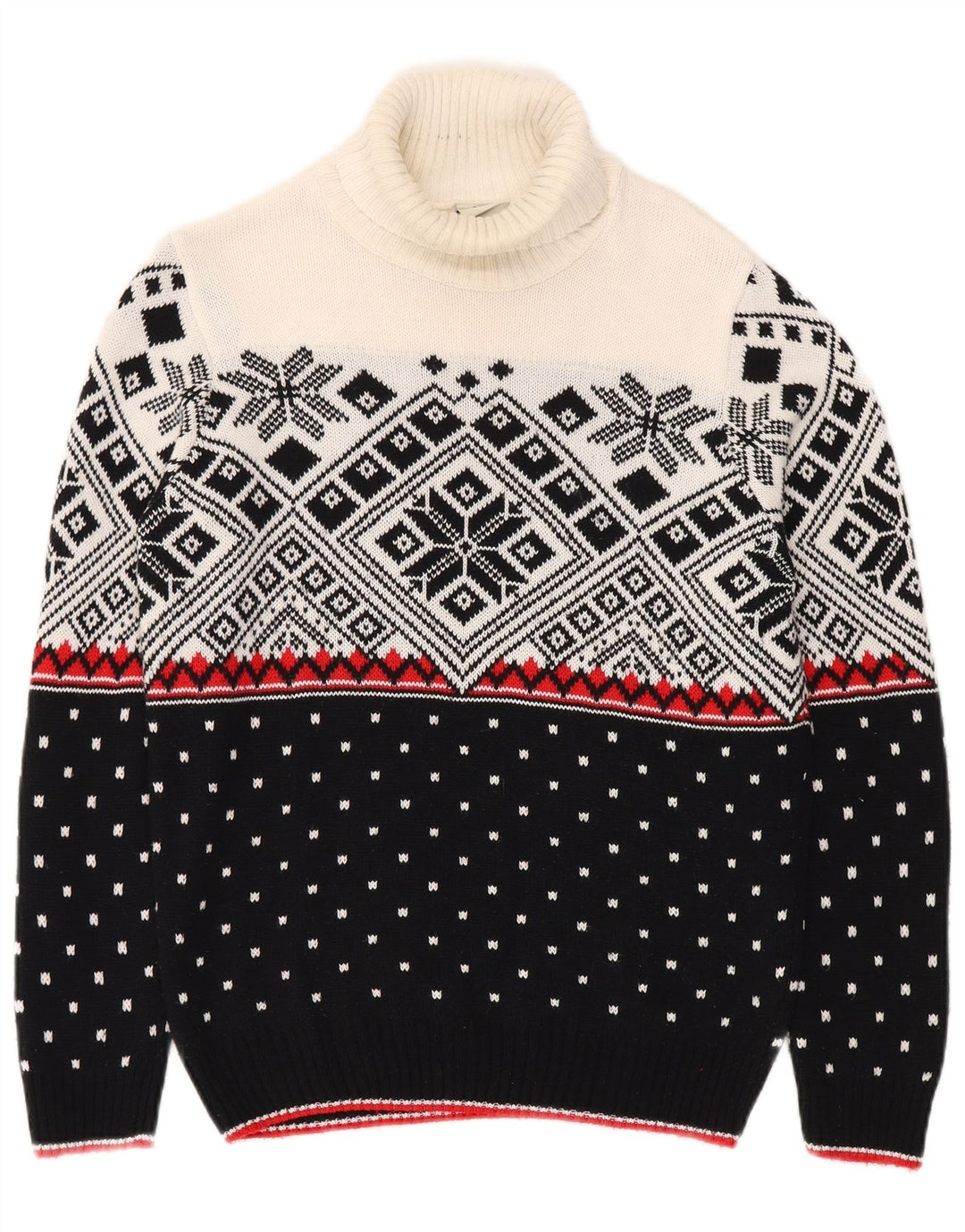 Pulover vintage pentru bărbați cu gât rulat, mic, negru, Fair Isle