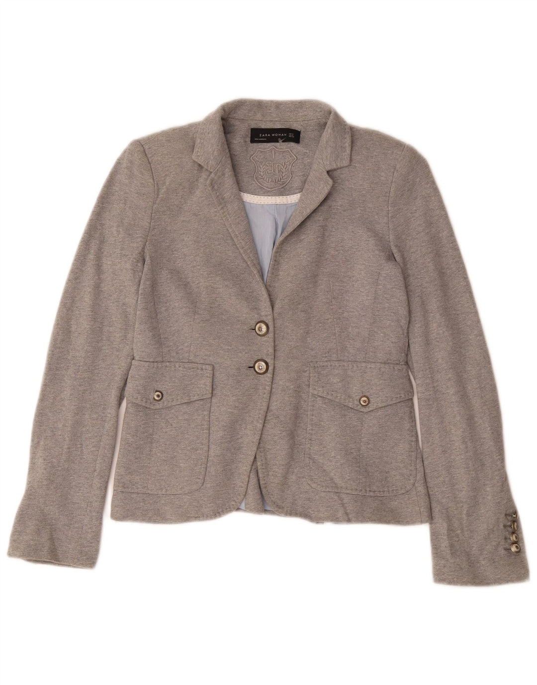 Blazer pentru femei Zara cu 2 nasturi, UK 10, poliester, gri mic