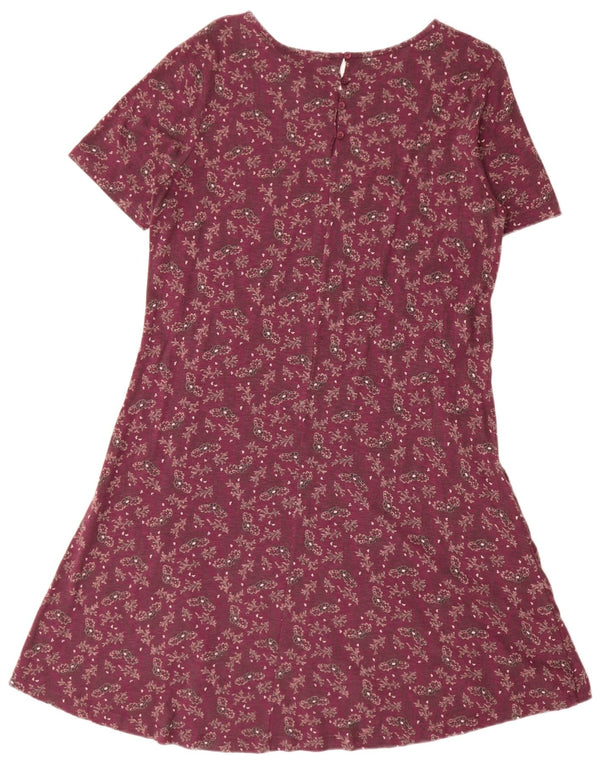 Fat Face Femei Oversized A-Line Rochie UK 10 Small Burgundy Floral Bumbac