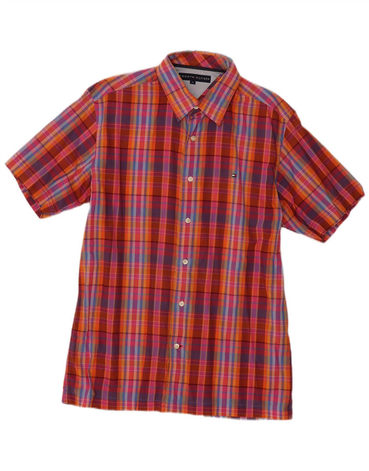 Cămașă cu mânecă scurtă Tommy Hilfiger pentru bărbați, bumbac cu carouri roșii medii