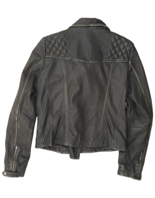 Jachetă motociclist din piele pentru femei All Saints UK 12, gri mediu