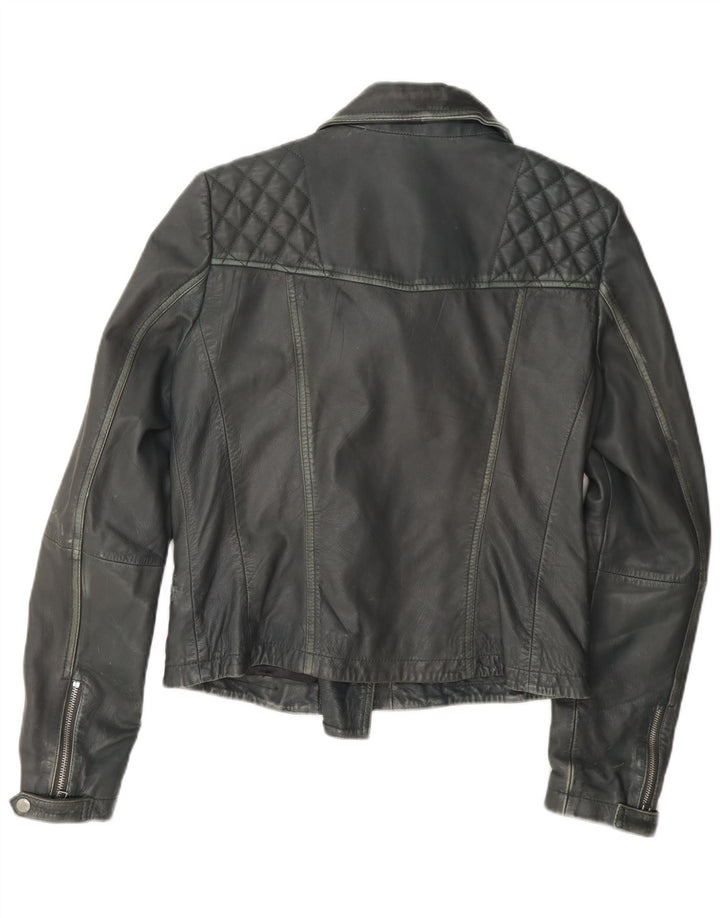 Jachetă motociclist din piele pentru femei All Saints UK 12, gri mediu