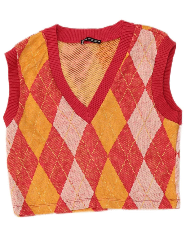ZARA Crop Vest Tank Top pentru femei UK 10 Small Red Argyle/Diamond Poliester