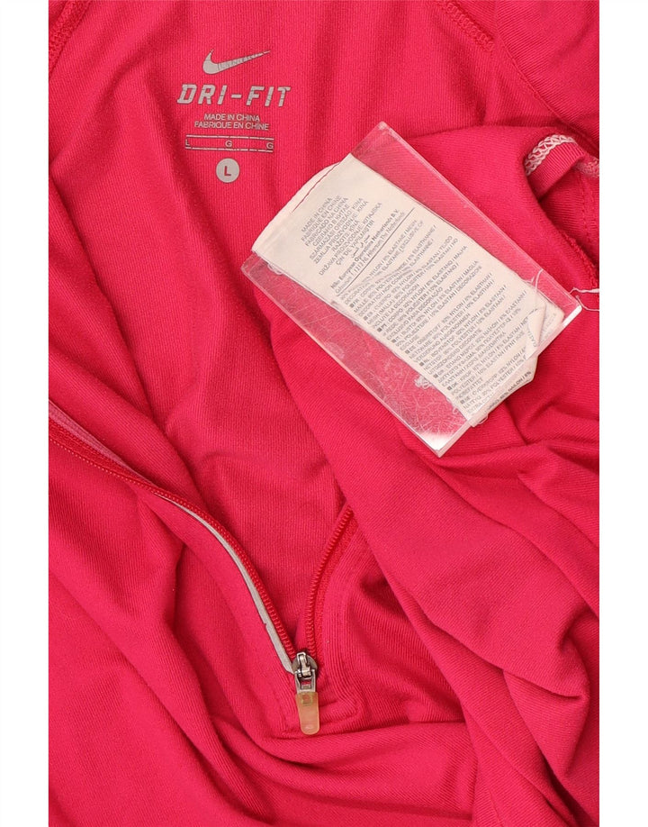 Top de trening Nike Dri Fit, cu fermoar și gât, pentru femei, UK 16, mare, roz, nailon