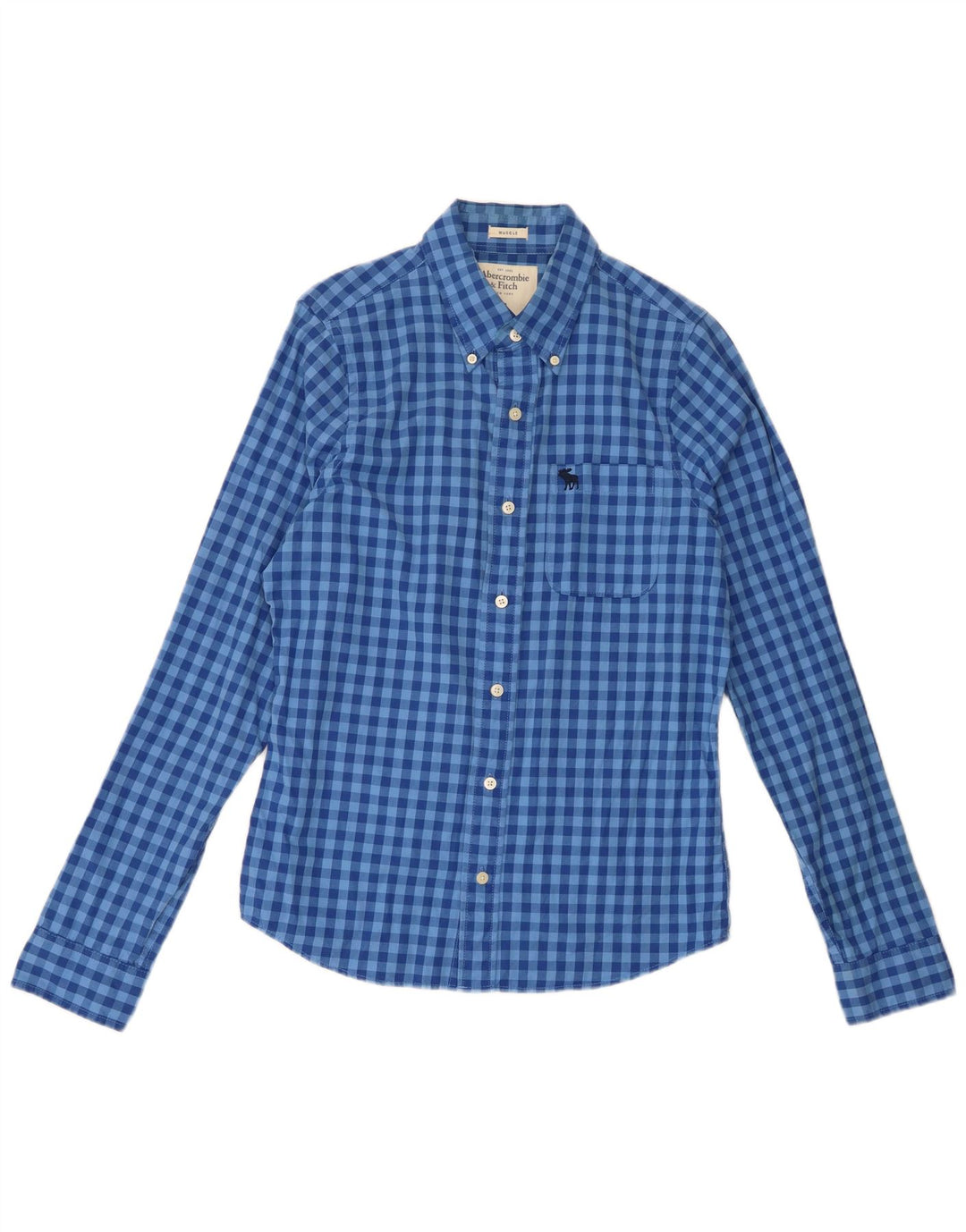 Cămașă pentru bărbați Abercrombie & Fitch cu carouri, bumbac cu carouri albastru mediu
