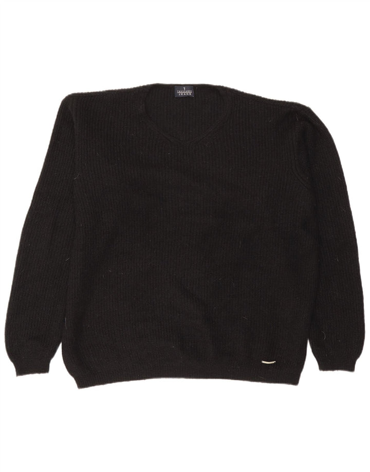 Pulover Trussardi pentru bărbați cu decolteu în V, mare, negru, poliamidă