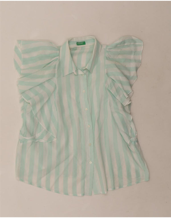Bluză cămașă fără mâneci pentru femei Benetton UK 16 Lyocell mare cu dungi verzi