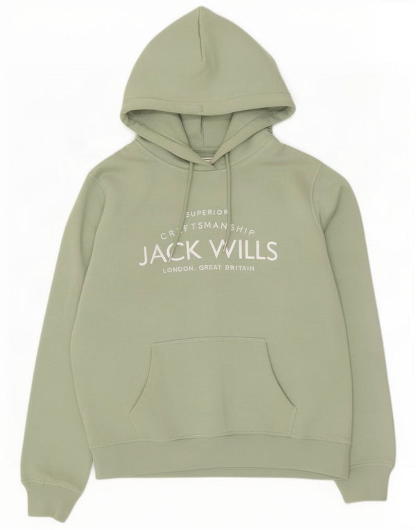 Jack Wills Pulover supradimensionat cu glugă cu grafic pentru femei UK 10 Small Green Bumbac