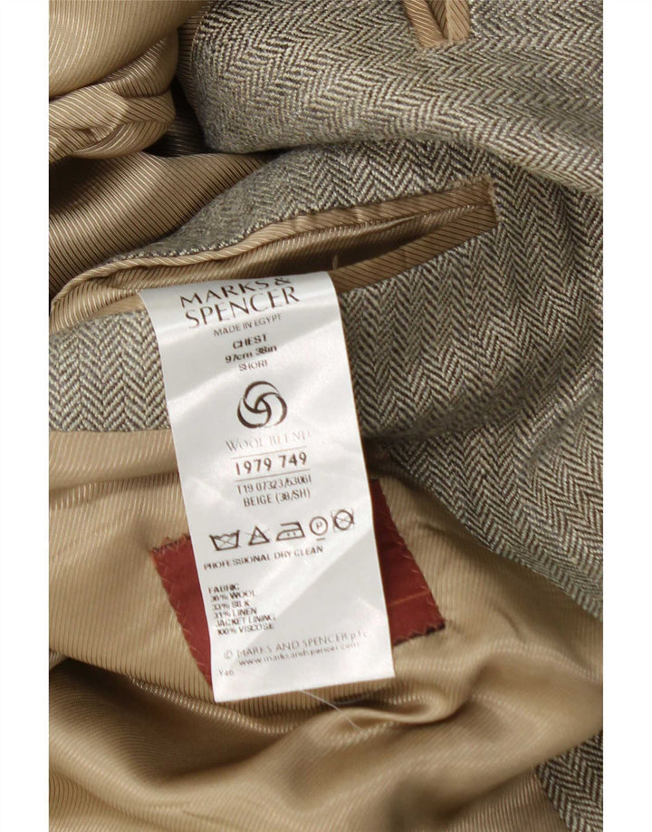 Jachetă pentru bărbați Marks & Spencer UK 38 Medium Beige Herringbone Wool