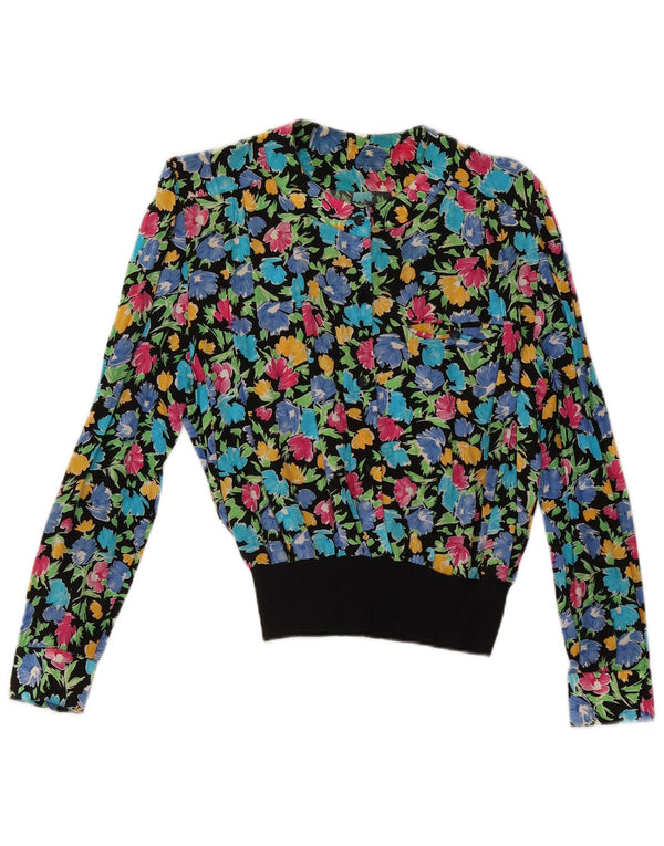 Bluză vintage pentru femei cu mâneci lungi Top UK 10 Mic Multicolor Floral