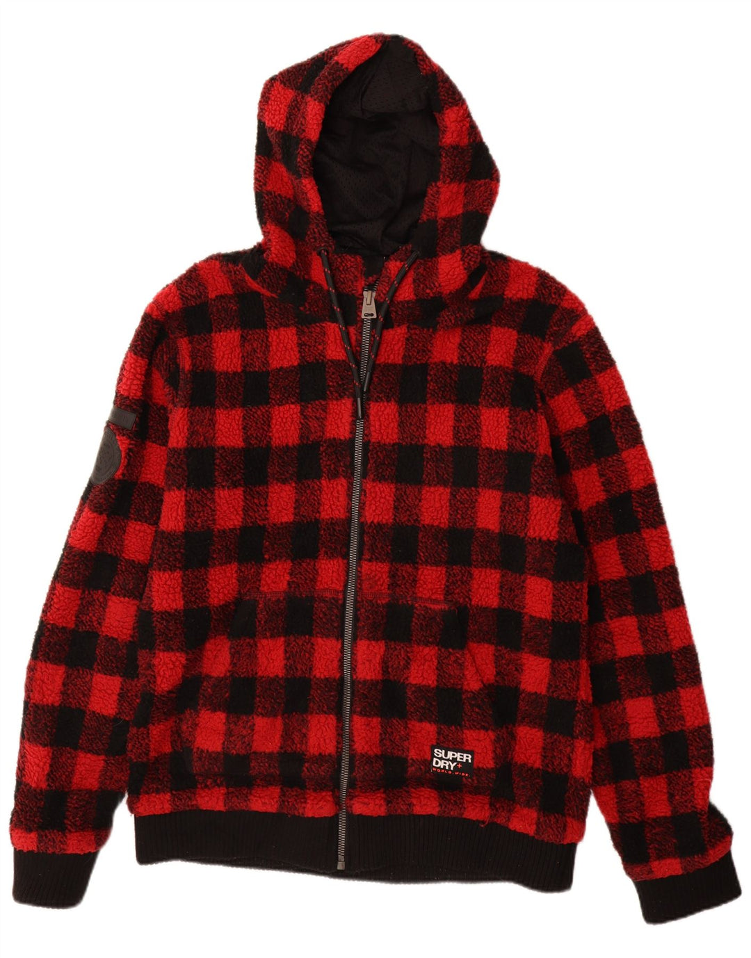 Jachetă fleece cu glugă Superdry pentru bărbați UK 44 2XL poliester roșu vichy