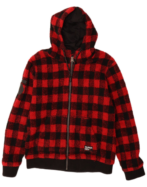 Jachetă fleece cu glugă Superdry pentru bărbați UK 44 2XL poliester roșu vichy