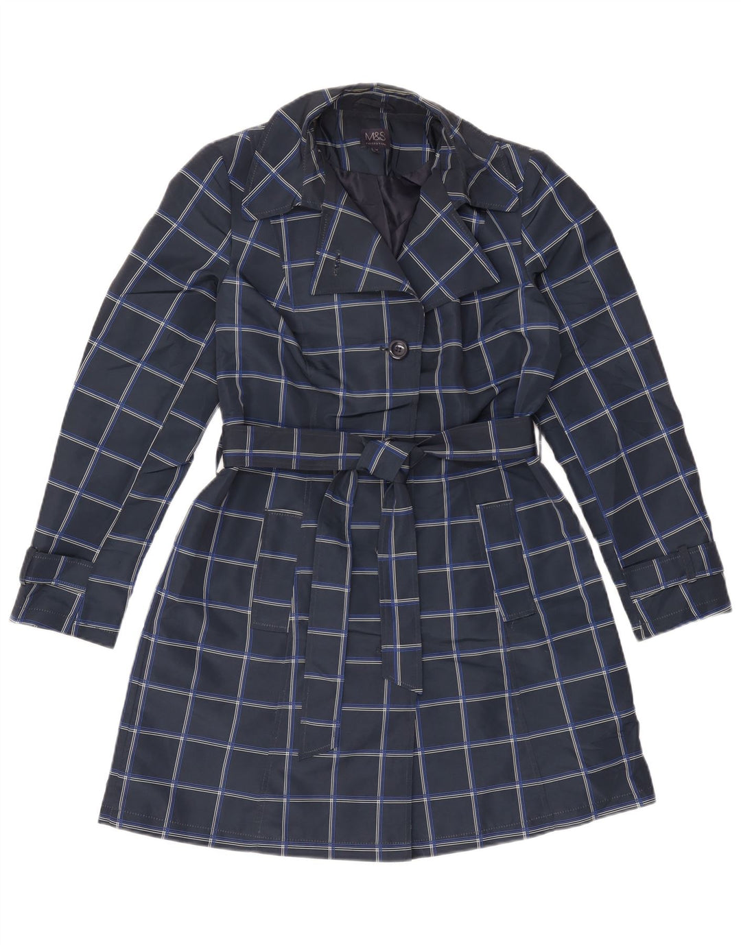 Trench pentru femei Marks & Spencer UK 12 Poliester cu carouri albastru bleumarin mediu
