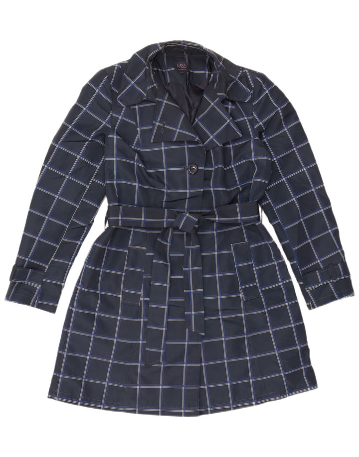 Trench pentru femei Marks & Spencer UK 12 Poliester cu carouri albastru bleumarin mediu