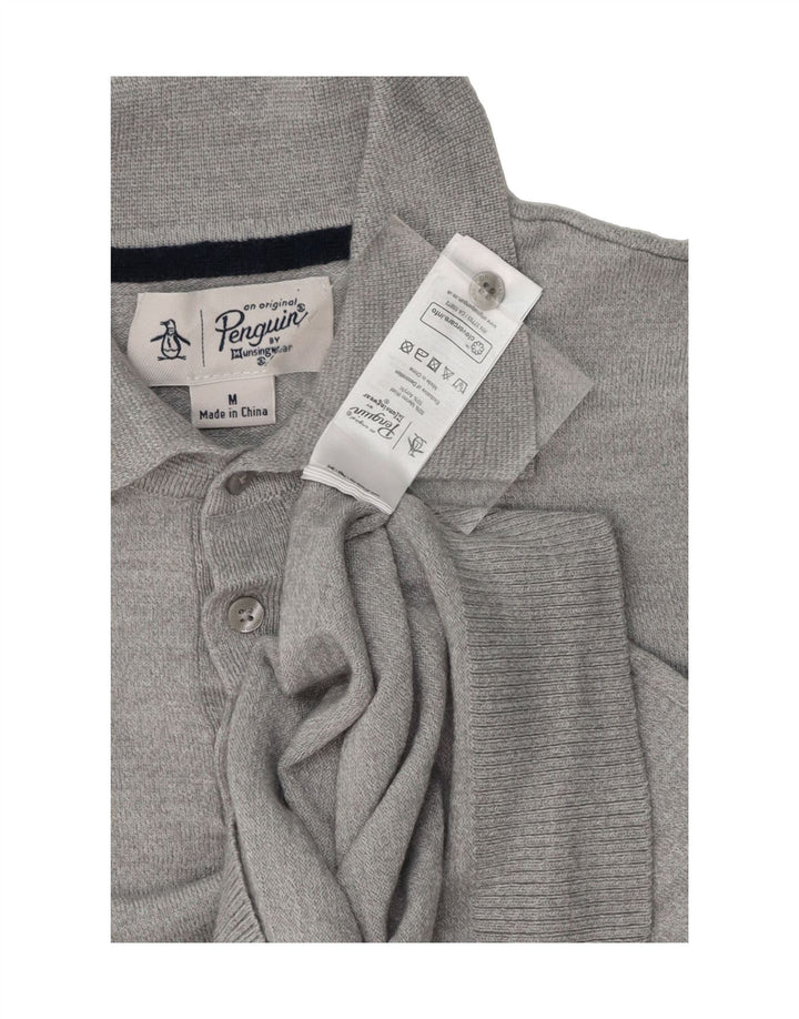 PENGUIN Womens Polo Neck Jumper Sweater UK 14 Medium Grey Wool Vintage Penguin and Second-Hand Penguin from Messina Hembry 