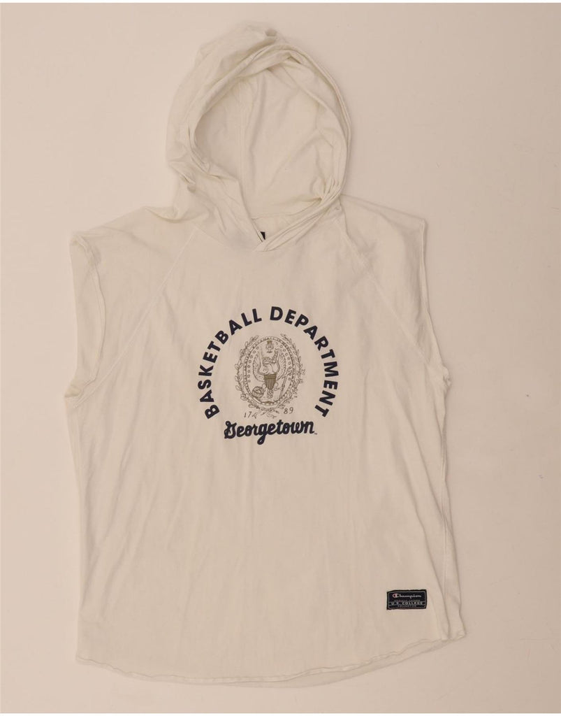 CHAMPION Mens Georgetown Hooded Graphic Vest Top XL White Cotton Vintage Champion and Second-Hand Champion from Messina Hembry 