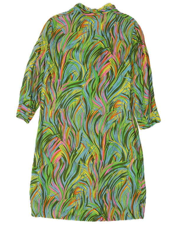 Rochie cămașă cu mâneci 3/4 cu model abstract pentru femei UK 12 verde mediu