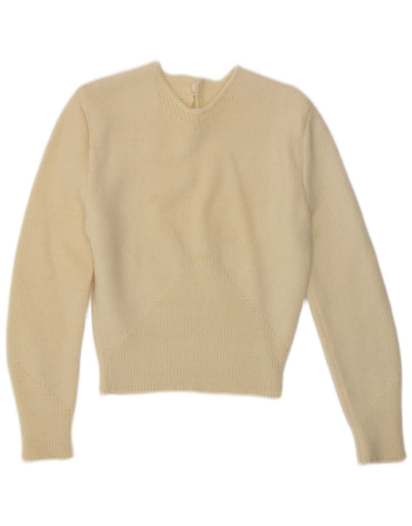 Pulover VINTAGE pentru femei cu decolteu rotund UK 10 Small Off White