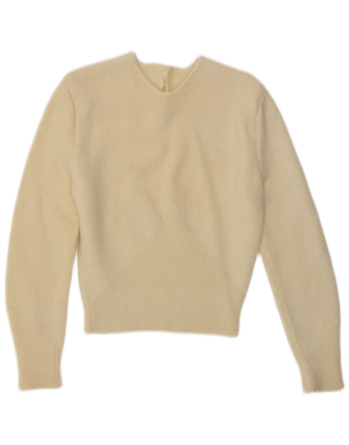 Pulover VINTAGE pentru femei cu decolteu rotund UK 10 Small Off White