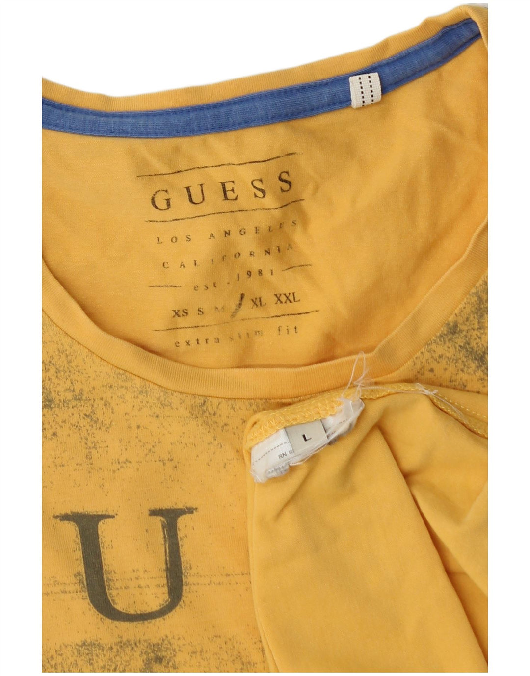 Tricou cu grafic extra subțire Guess pentru bărbați Top mare galben
