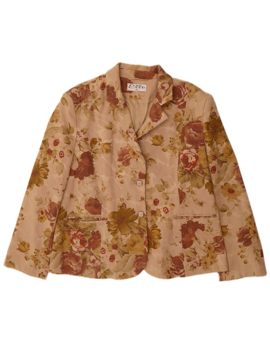 Jachetă ELLE pentru femei, cu 2 nasturi, UK 20 2XL, bumbac floral, bej