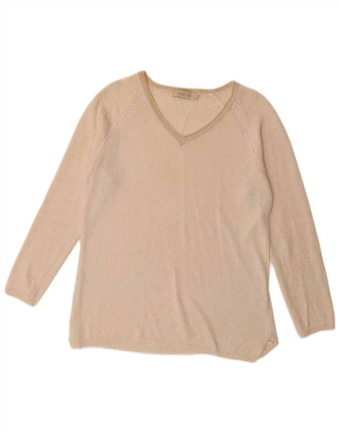 Pulover vintage pentru femei cu decolteu în V UK 16 Poliester mare, bej