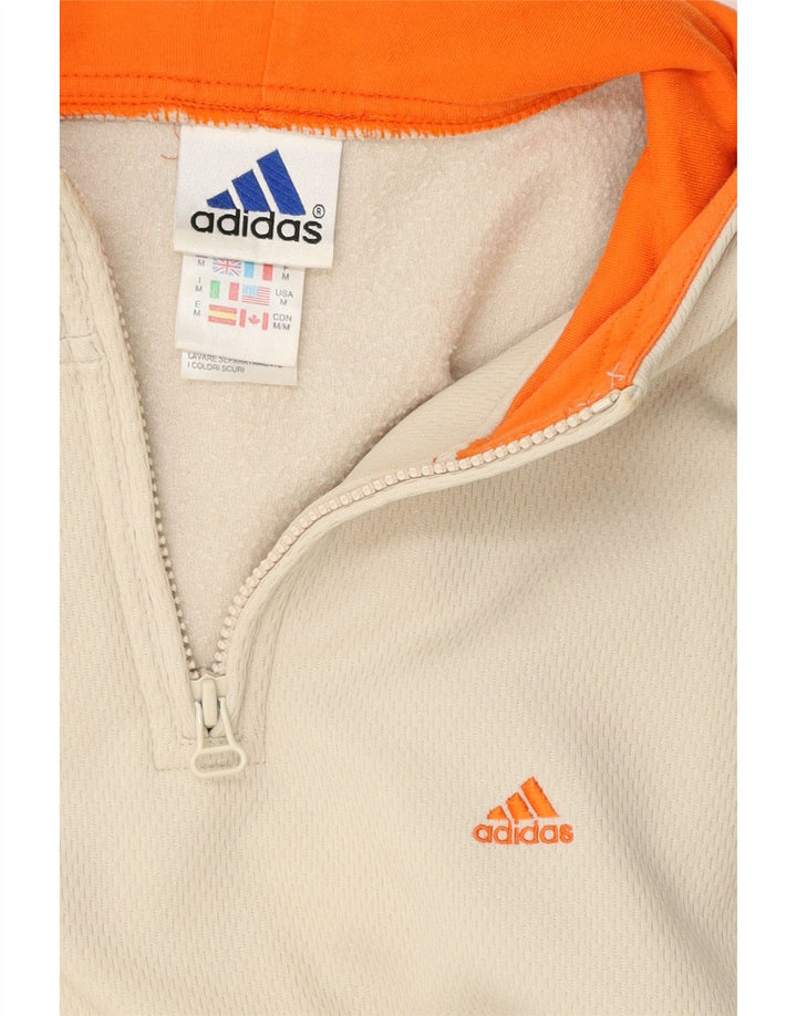 Pulover Adidas pentru bărbați, cu fermoar și gât, poliester alb mediu