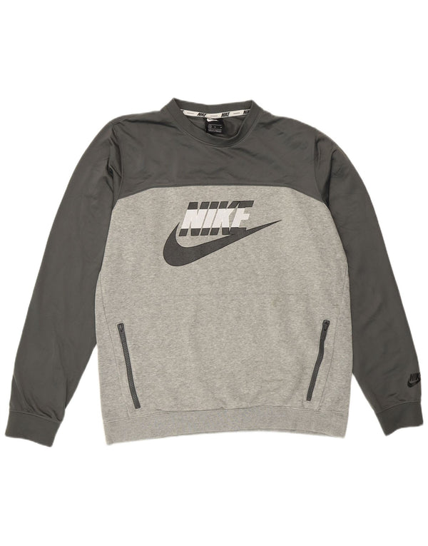 Nike Mens Graphic Sweatshirt Jumper Medium Grey Colourblock Cotton