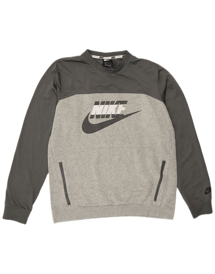 Pulover Nike pentru bărbați cu grafică, bumbac color bloc, gri mediu