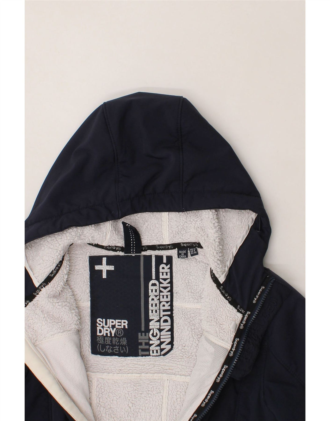SUPERDRY Womens Graphic Hooded Windbreaker Jacket UK 12 Medium  Navy Blue Vintage Superdry and Second-Hand Superdry from Messina Hembry 