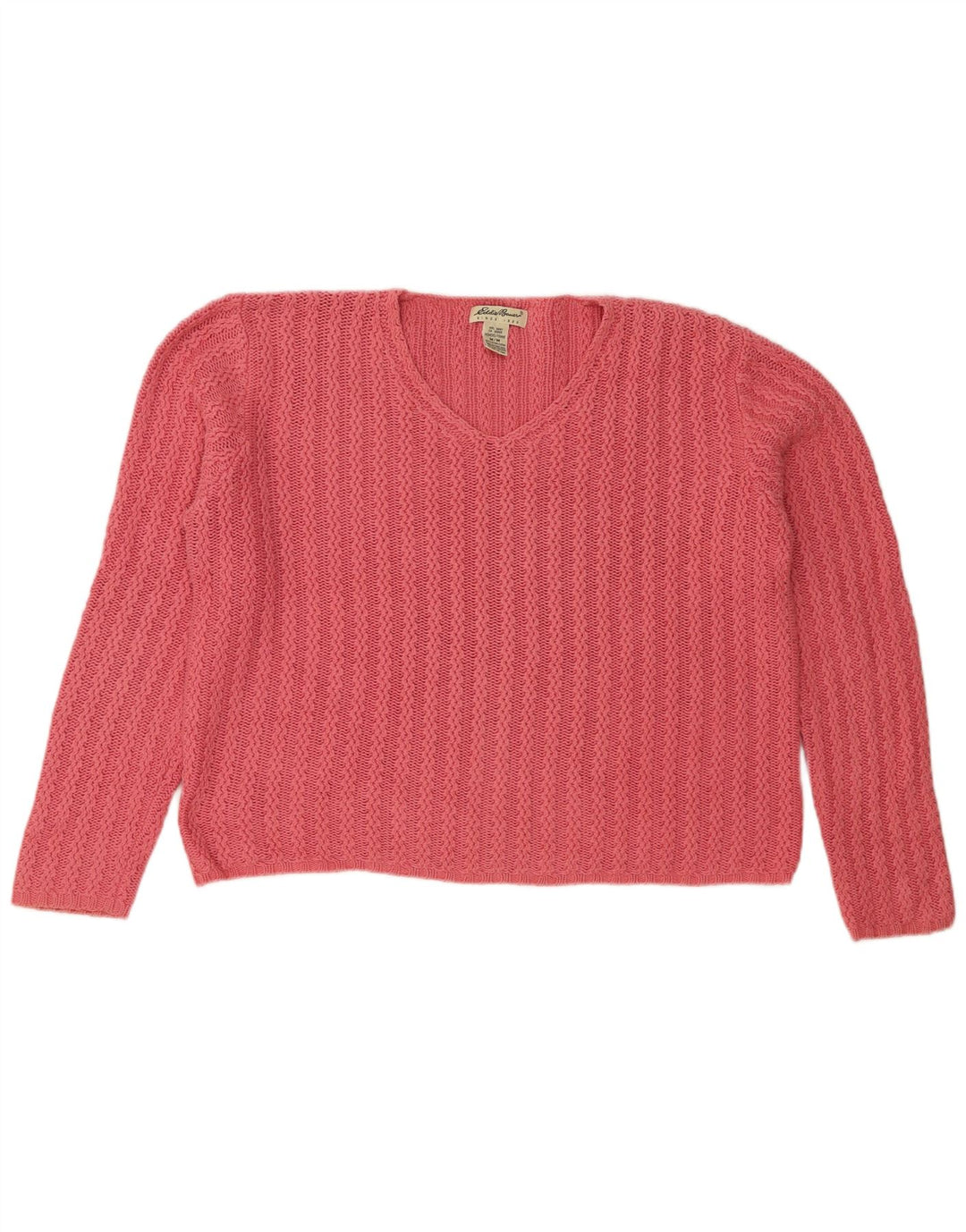 Eddie Bauer Pulover supradimensionat pentru femei cu decolteu în V UK 14, bumbac roz mediu