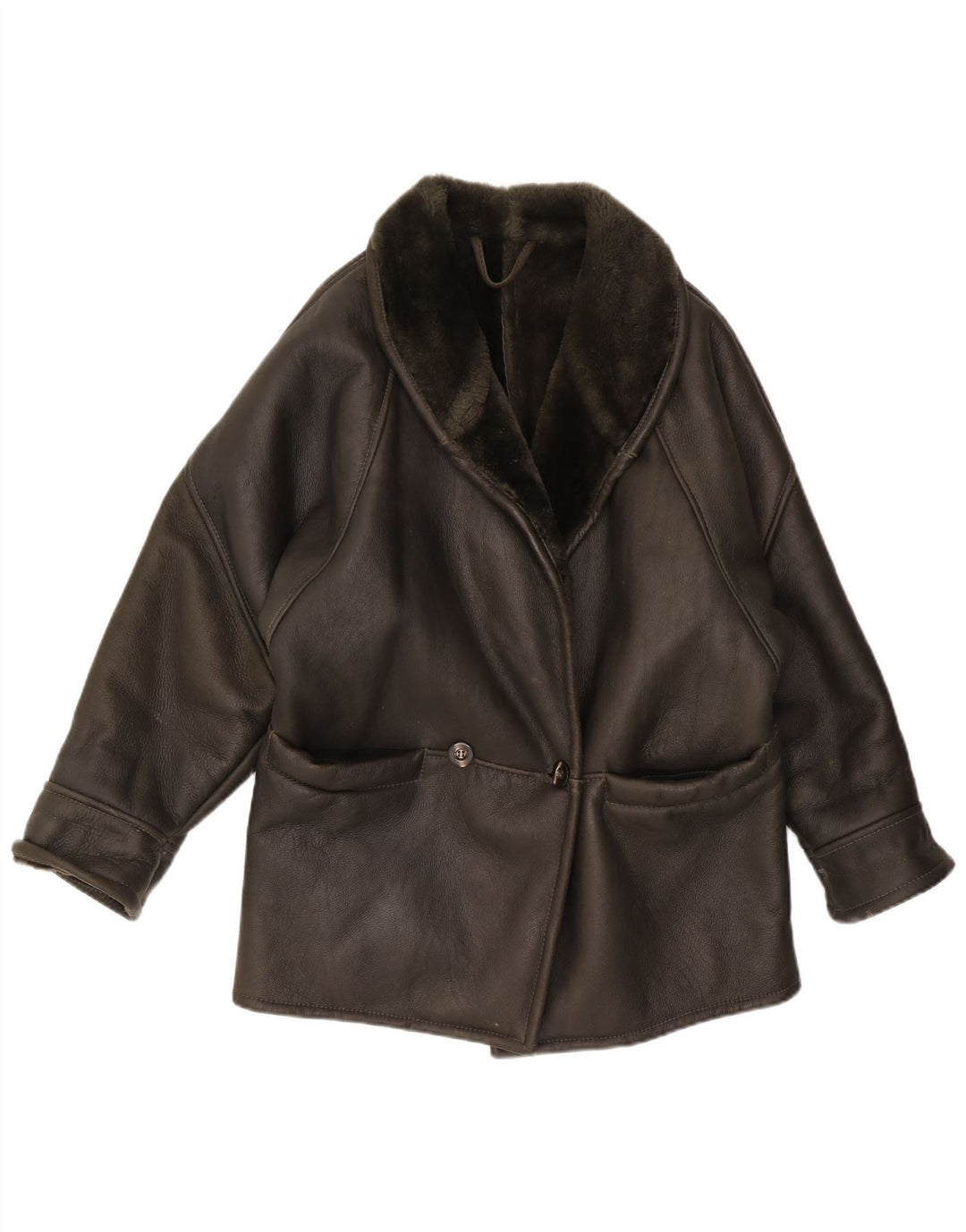 Jachetă din shearling pentru femei VINTAGE UK 16 Large Black