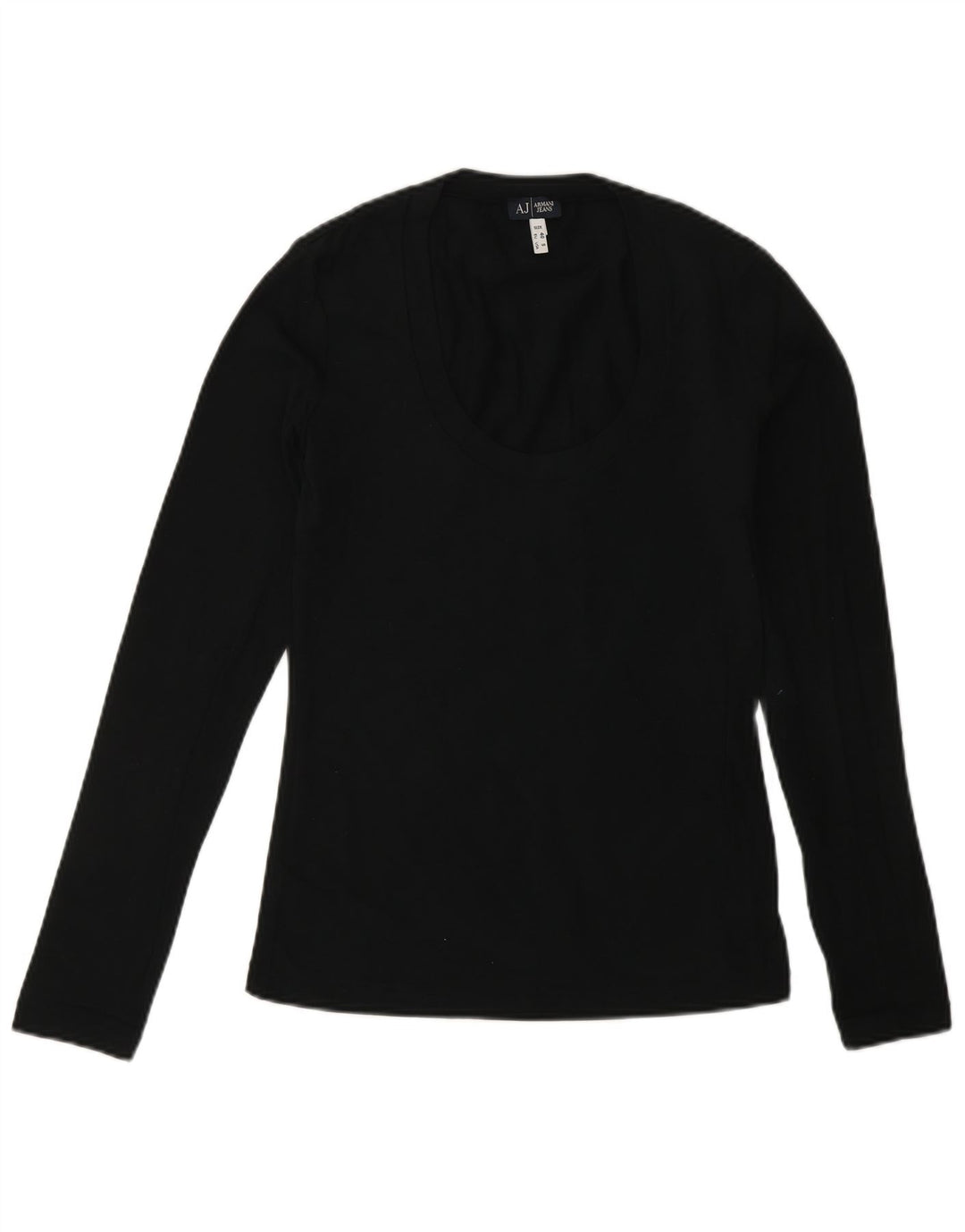 ARMANI JEANS Top pentru femei cu mânecă lungă UK 10 Bumbac negru mic