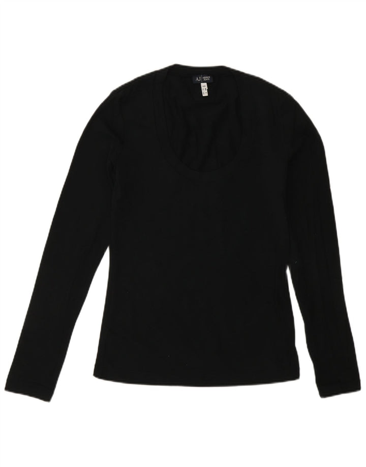 ARMANI JEANS Top pentru femei cu mânecă lungă UK 10 Bumbac negru mic