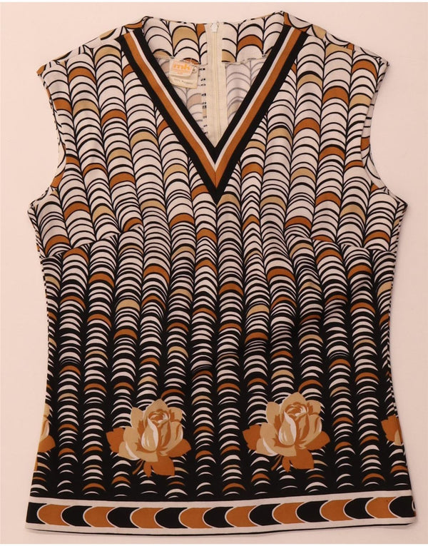 Bluză Vintage fără mâneci pentru femei IT 40 Small Bej Poliester geometric